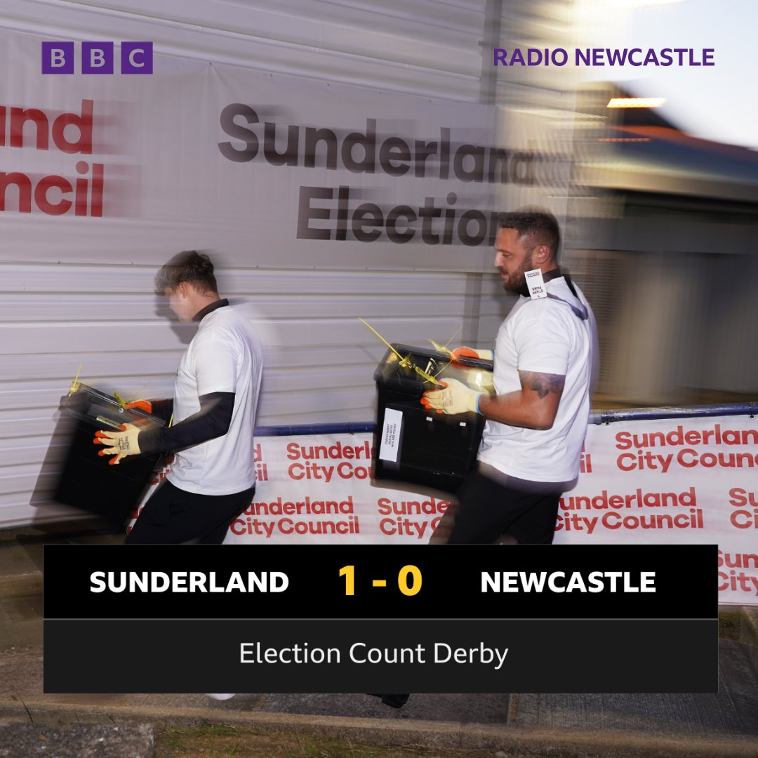 Sunderland won the race to the be the first to declare their Election results 

#BBCElection | #SAFC | #NUFC | bbc.in/3XWkxu9