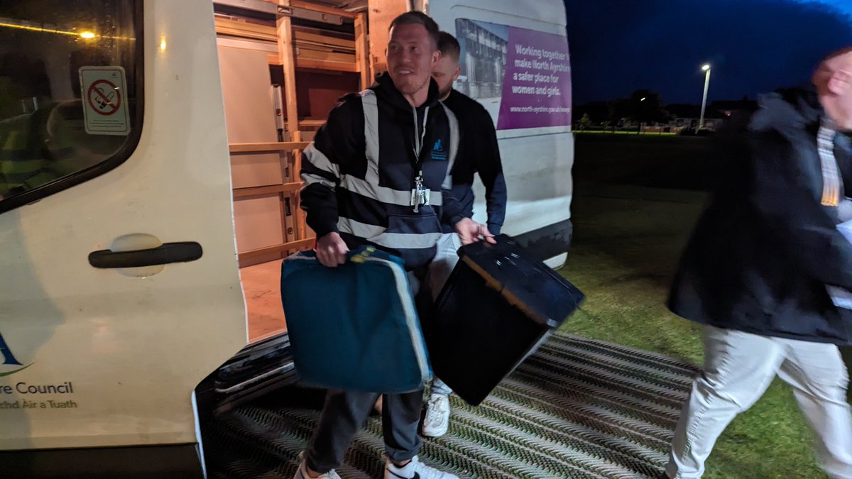 The ballot boxes from Millport have safely arrived at the count venue. #GE2024