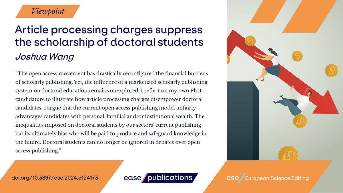 In this new Viewpoint in <a href="/Eur_Sci_Ed/">ESE</a>, Joshua Wang argues that the current open access publishing model unfairly advantages candidates with personal, familial and/or institutional wealth.
 
Read his paper for free in the journal now:

doi.org/10.3897/ese.20…
