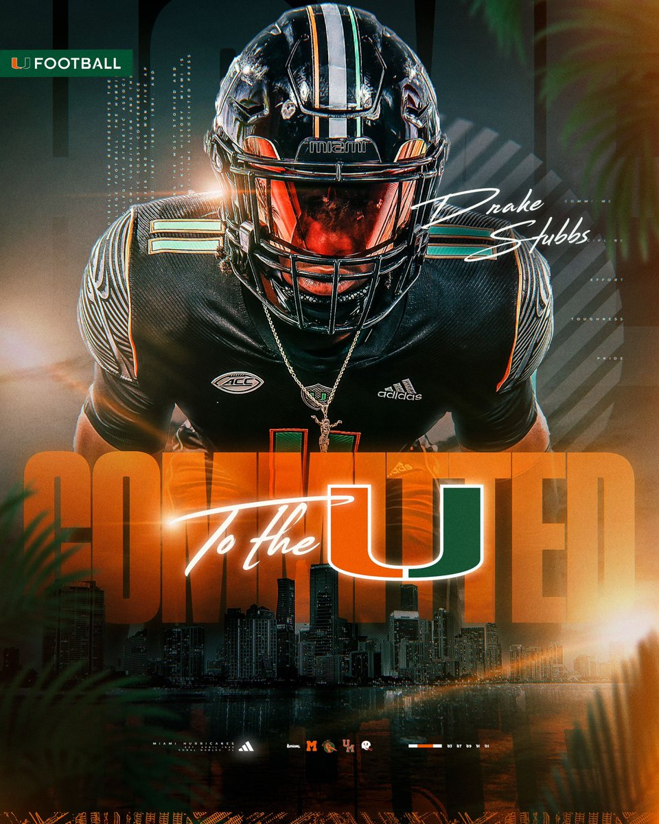 Drakestubbs1's tweet photo. Committed to the U🙌🏾🙌🏾 #GoCanes 
@canesfootball
@Coach_Cristobal
@co_jackson21
@coachlguidry
@dtrain2901
@coachfield https://t.co/b86e4Xf321