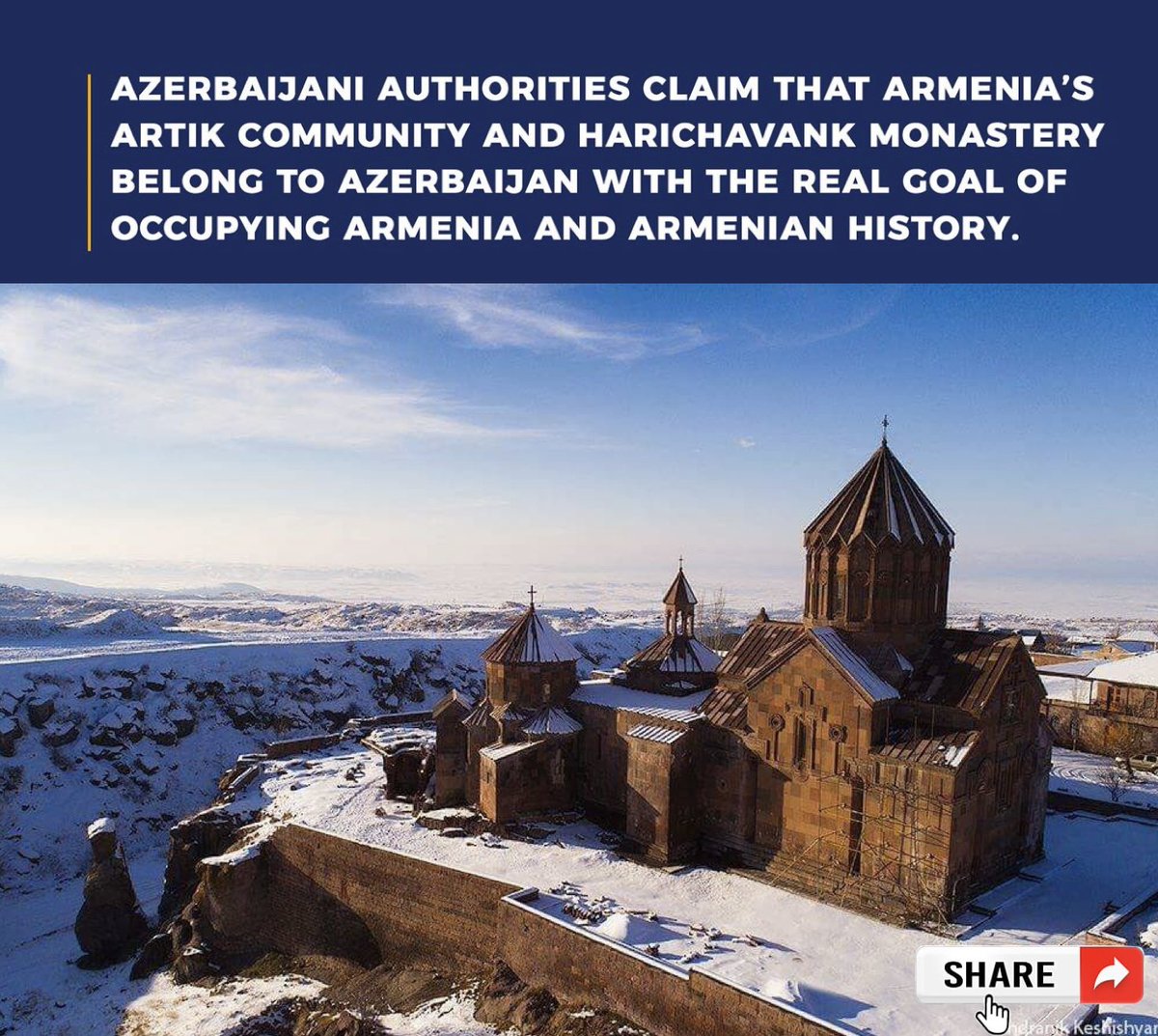 Azerbaijan is deepening its plan to occupy Christian Armenia with concrete steps.

They claim that Armenian Harichavank Monastery, built in the 7th century and located in Armenia’s Shirak province, is a cultural heritage site belonging to Azerbaijan.

The Christophobic policies