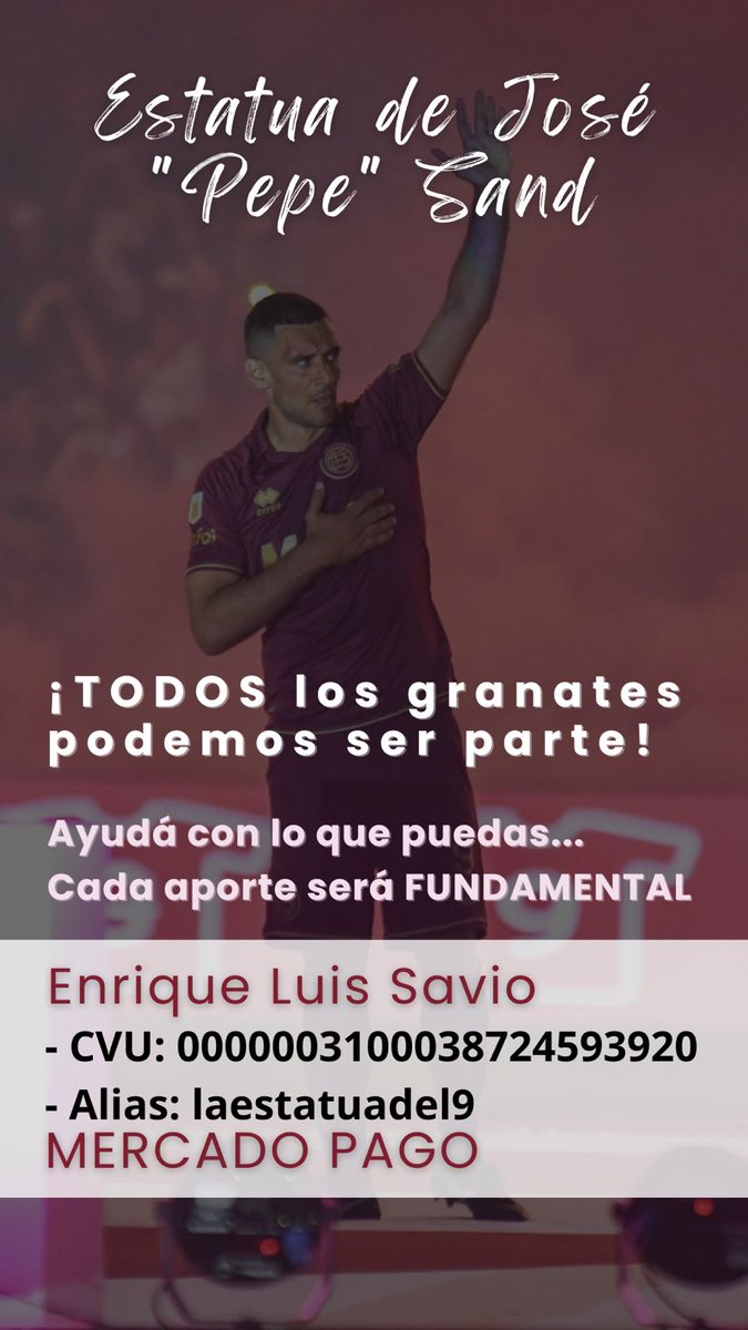 🇱🇻9️⃣ La estatua de José Pepe Sand está en marcha. 

Es momento que entre todos logremos que se cumpla. Un homenaje ETERNO para un ídolo ETERNO.

🙌🏻 No hay un mínimo de aporte, cada peso hará este sueño realidad. 

Alias: LAESTATUADEL9
A nombre de Enrique Savio , escultor.