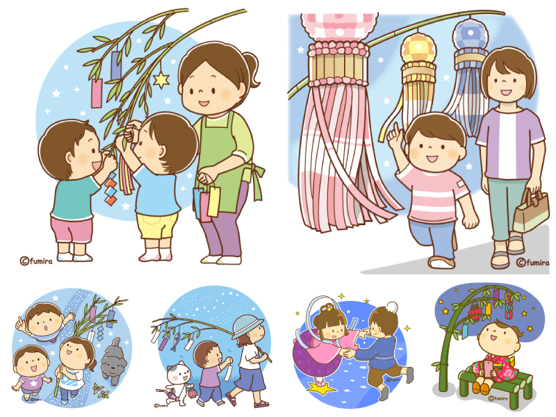 fumira's tweet photo. 【イラスト素材】7月7日も近いので七夕のイラストいろいろ。七夕の日は雨が多い印象だけど今年はどうなるのかな。
https://t.co/T7ptlcowpS
#子どものイラスト　#七夕のイラスト https://t.co/mbN039E6q4