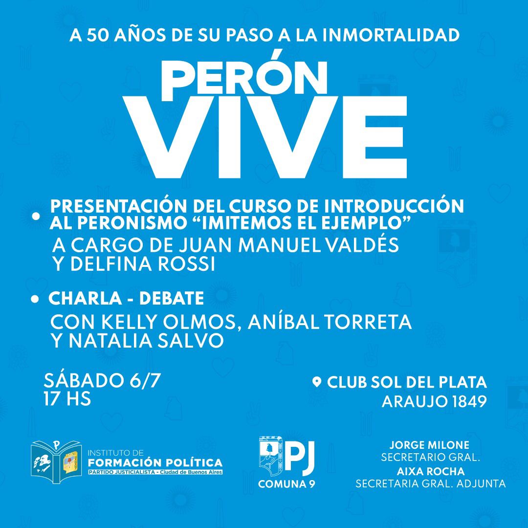 A 50 años del paso a la inmortalidad del General Perón, te invitamos el próximo 📌 Sábado 6 de julio a las 17 hs en el Cub Sol del Plata (Araujo 1849) 
#PerónVive✌🏽