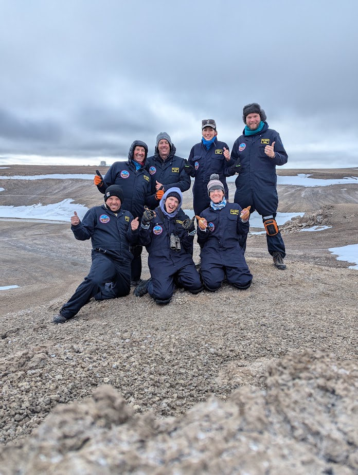 TheMarsSociety's tweet photo. A very "cool" Crew 16 suited up today to prep the #Flashline hab on #DevonIsland for their upcoming analog mission. Working on heater installation, ATV repairs & equipment diagnostics. Hoping to begin official crew training tomorrow. #marsanalog #stem #nunavatterritory #fmars https://t.co/MsqR99Ce9n
