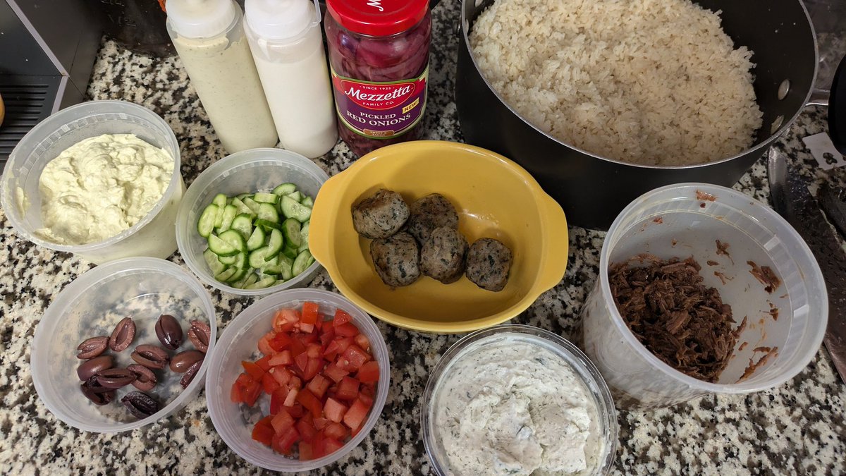 Nothing says Murica like homemade <a href="/cava/">CAVA</a> bowls, right?
Made the crazy feta, lemon herb tahini and creamy garlic from scratch.
Did some braised lamb as well. 😁