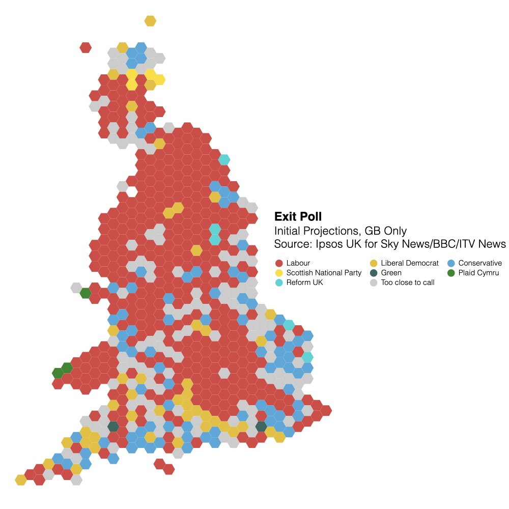 What does the exit poll look like seat-by-seat?

A first look the #GeneralElection2024 projections

#ChartOfTheDay #GE2024Economist