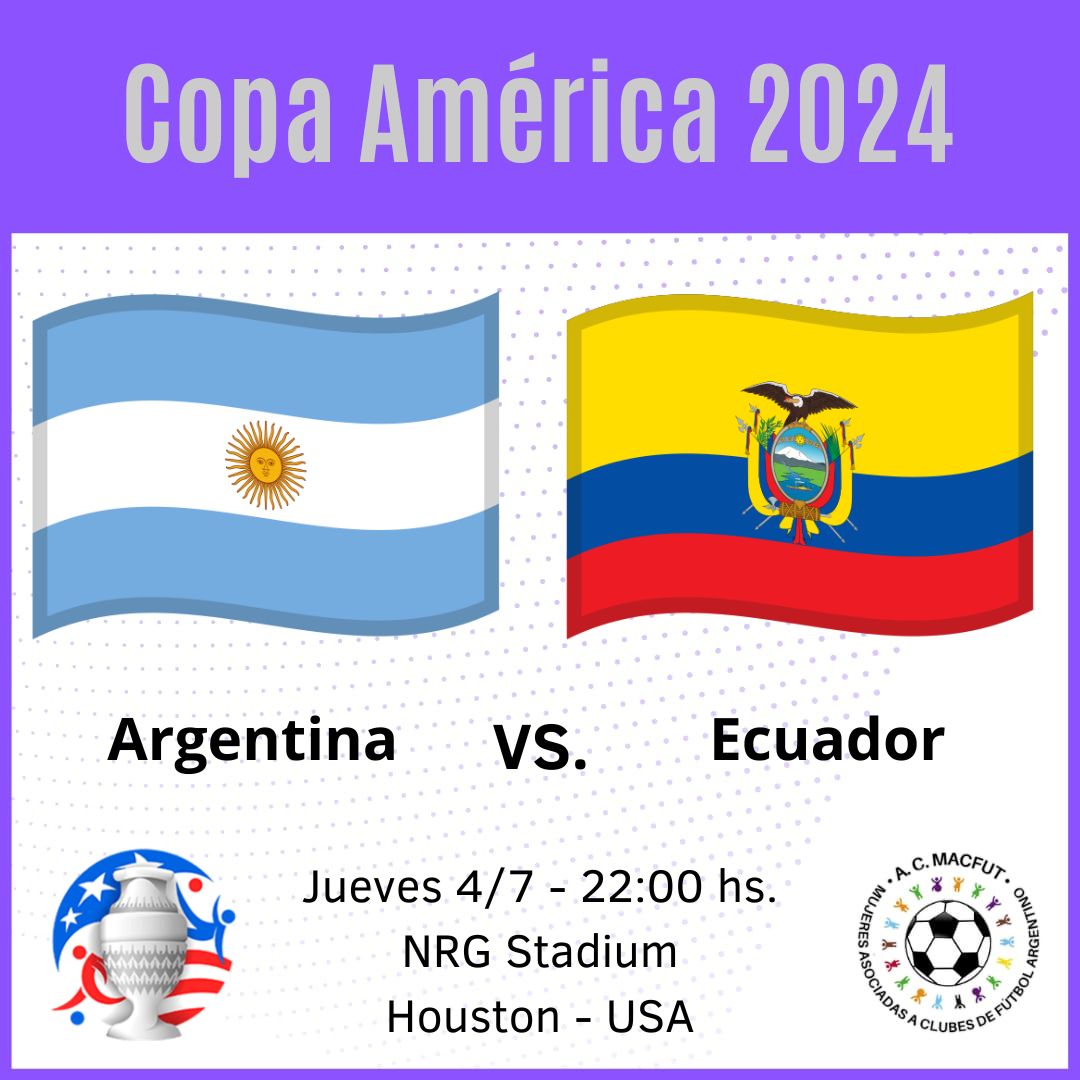 MACFUT's tweet photo. #CopaAmerica
📍#cuartodefinal
⚽ #Argentina 🇦🇷 🆚 #Ecuador 🇪🇨
🏟 NRG de Houston
🧑⚖️ Andrés Matonte 🇺🇾
📺 TyC Sports Telefe Televisión Pública DSports
#PasionSiViolenciaNo https://t.co/TAqTr30Wta
