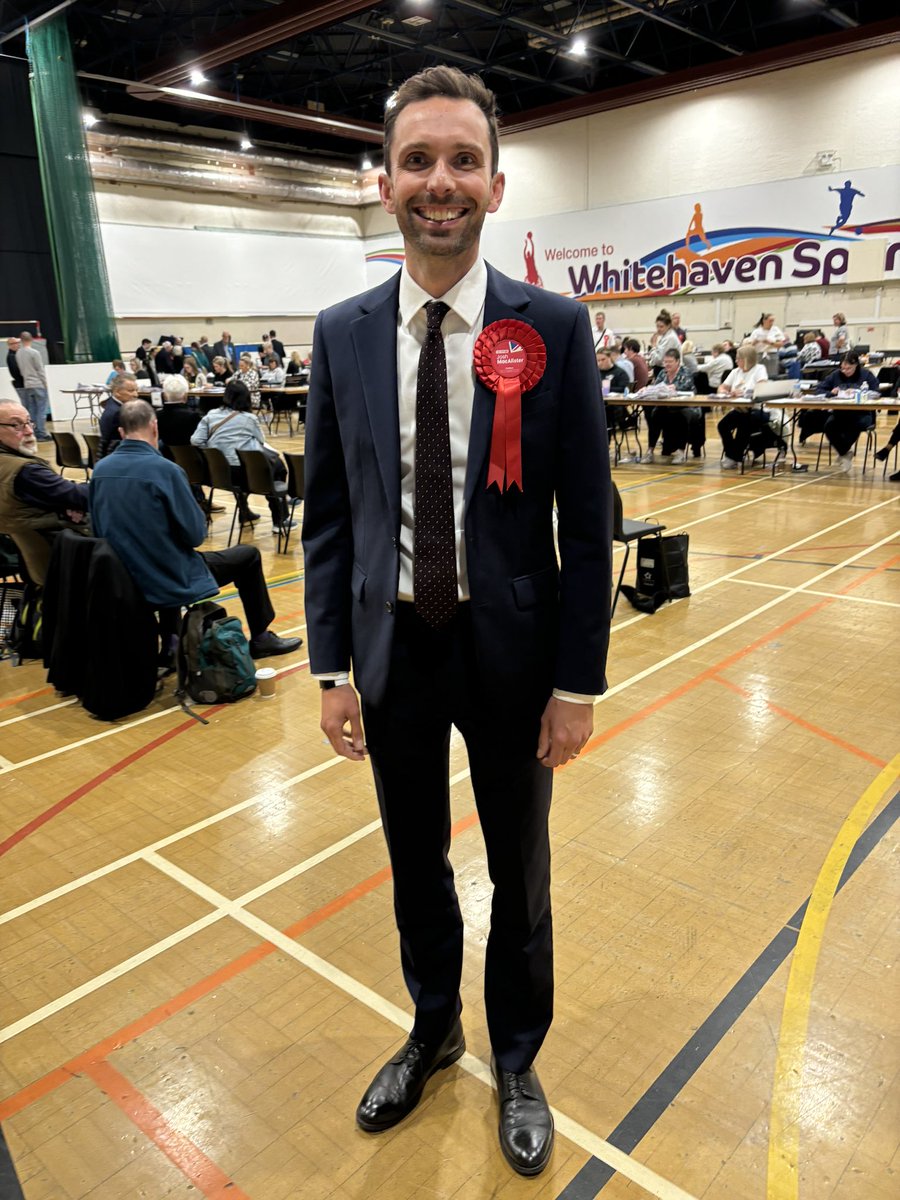 Labour candidate for Whitehaven and Workington Josh MacAlister has arrived at Whitehaven Sports Centre but is not yet making a statement to the media.  #GeneralElection2024