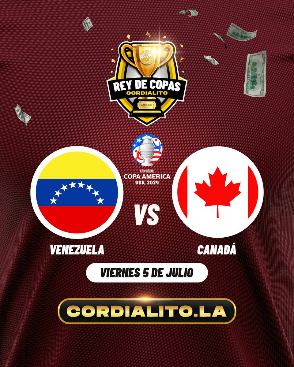 🏆 Pronostica por $150 a Repartir con Cordialito.la 🥇

1️⃣ Comenta cuál será el resultado exacto del partido Venezuela 🇻🇪 vs Canadá 🇨🇦, este Viernes 5 de Julio en la Copa América 2024 🏆.

2️⃣ RT a este post.

3️⃣ Únete a la Comunidad de Cordialito.la 🥇 en X.