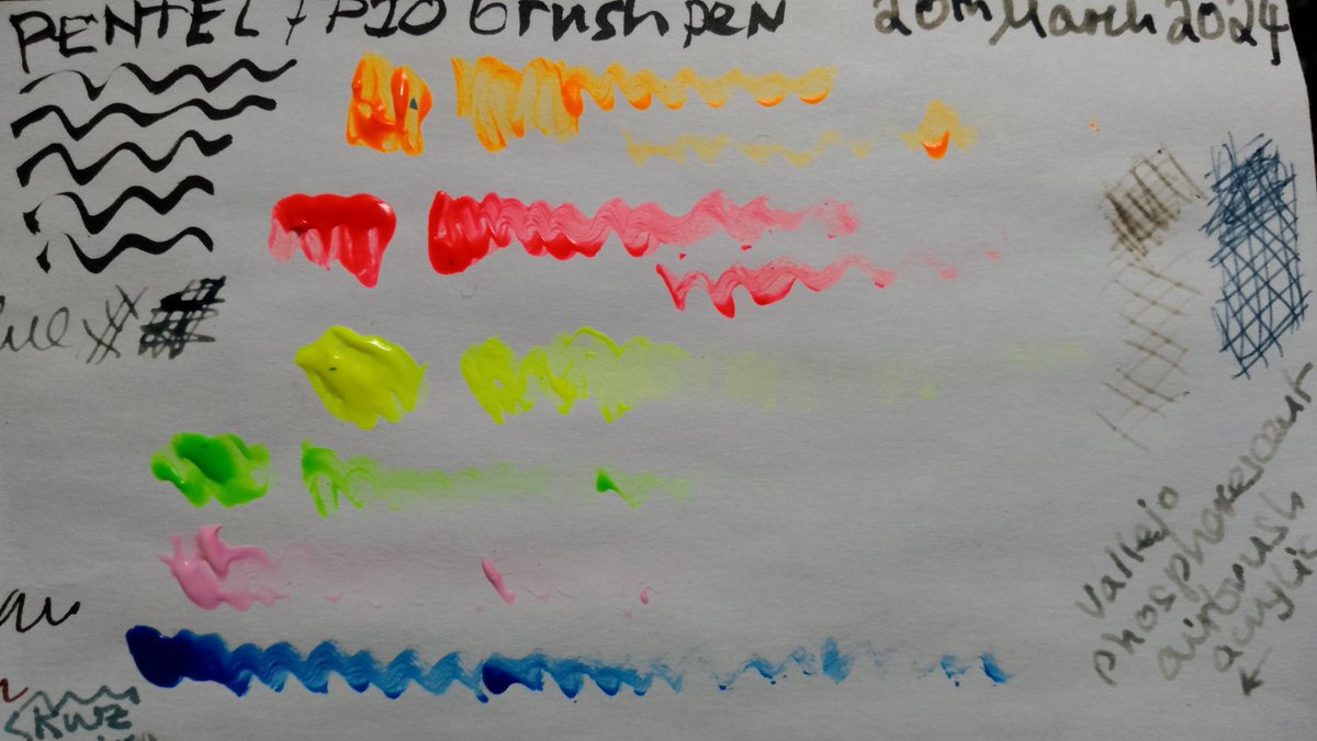 ZadenZane's tweet image. Found my #fluorescent paint #lightfastness tests in the window from March. Purple has almost disappeared, green is on the way out. I scribbled every pen &amp;amp; ink I could find. Blue and green fountain pen ink is disappearing. Black Bic ballpoint has gone. In just 15 weeks!
#lightfast