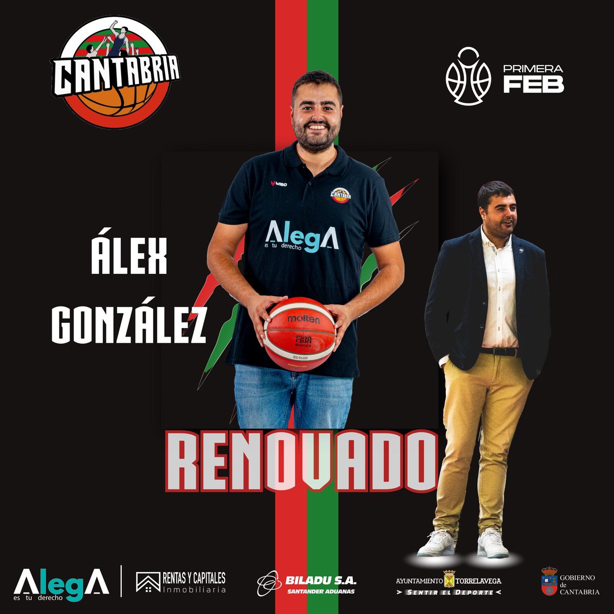 CompeticionFEB's tweet photo. 🚨 Mercado #PrimeraFEB: Álex González seguirá siendo el entrenador ayudante de David Mangas (@mangasman) en el Grupo Alega Cantabria

▶ La piedra de toque cumplirá otro año más en el staff técnico, en la que será su sexta temporada en el club

✅ @alegonsan - @GrupoAlegaCant https://t.co/VrSSZ0hb7G