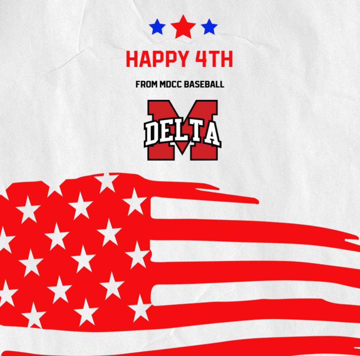 Swinging for the stars this July 4th with Mississippi Delta Community College Baseball! 🎆⚾️ Wishing everyone a home run of a holiday! #IndependenceDay