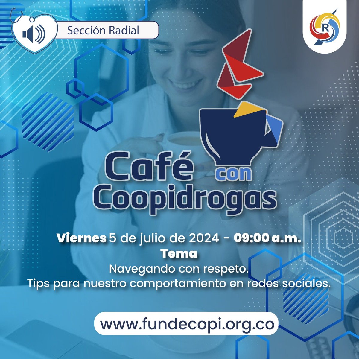 Señor Asociado ✨ Lo esperamos mañana a las 9:00 a.m. en nuestra nueva sección: Café con Coopidrogas ☕️ El espacio donde conversamos sobre la información más relevante para su droguería 💊

📢 ¡Únase a la conversación y mejore su presencia en redes! 👍🏼