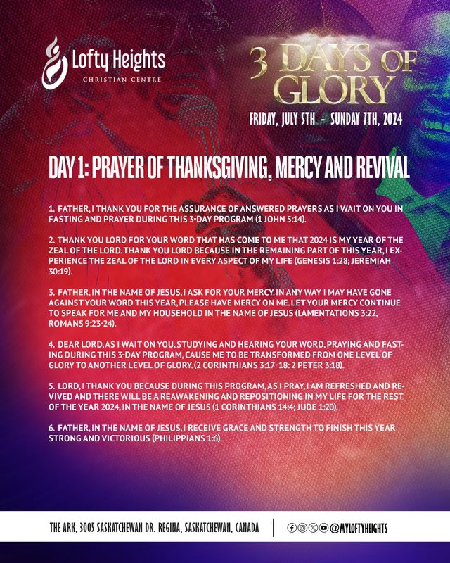 One more sleep and 3DG is hereeee!💃🏽💃🏽💃🏽💃🏽

We can’t wait for the miracles God is about to perform. Please get yourself charged for in the Spirit for Day 1 with the prayers above! 🙏🏽

It’s about to be an amazing weekend in the presence of the Lord!❤️