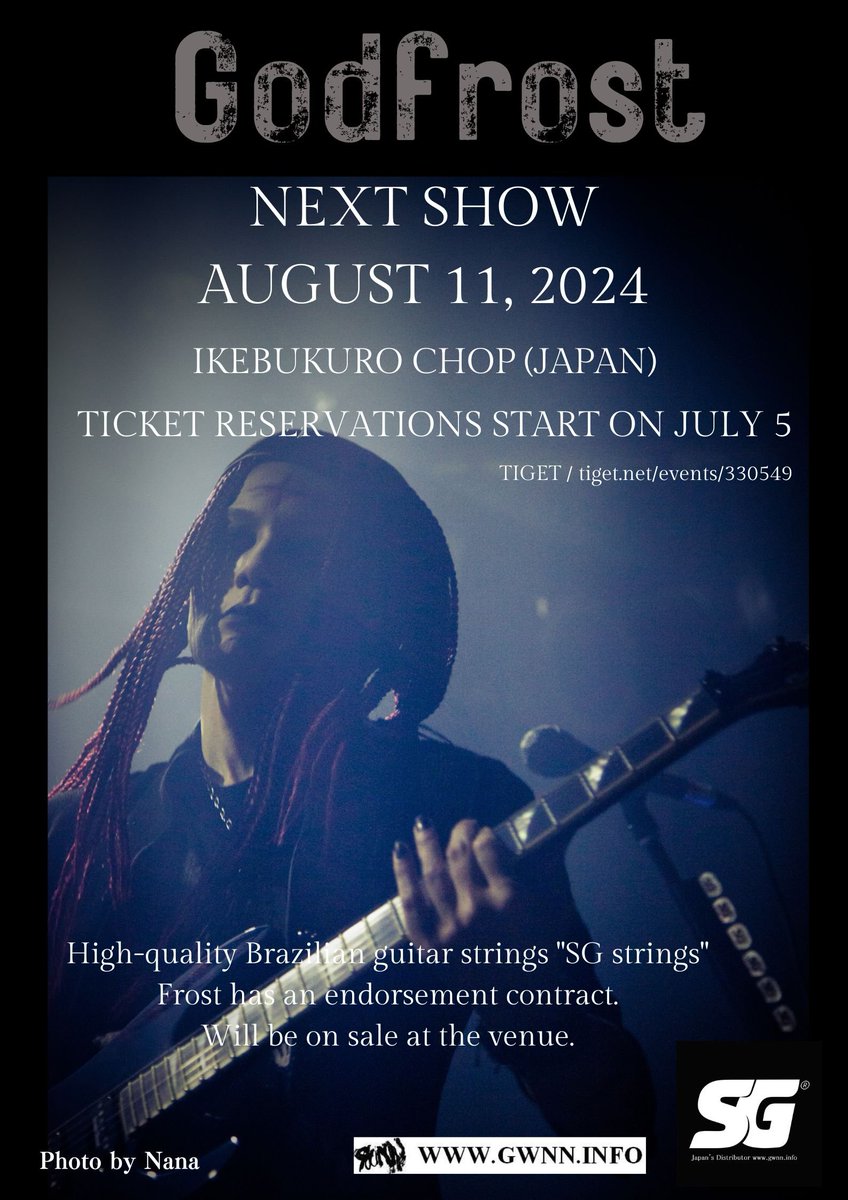 gods_of_decay's tweet image. 【News】
Gods of DecayのギタリストFrostによるソロプロジェクトGodfrost
@godfrostband

8/11(日)池袋手刀のライブチケット予約が本日23:05〜開始!

tiget.net/events/330549

Frostがエンドース契約しているブラジル産高品質ギター弦 "SG strings" の会場販売あり!
@gwnninfo

#Godfrost
#SGstrings