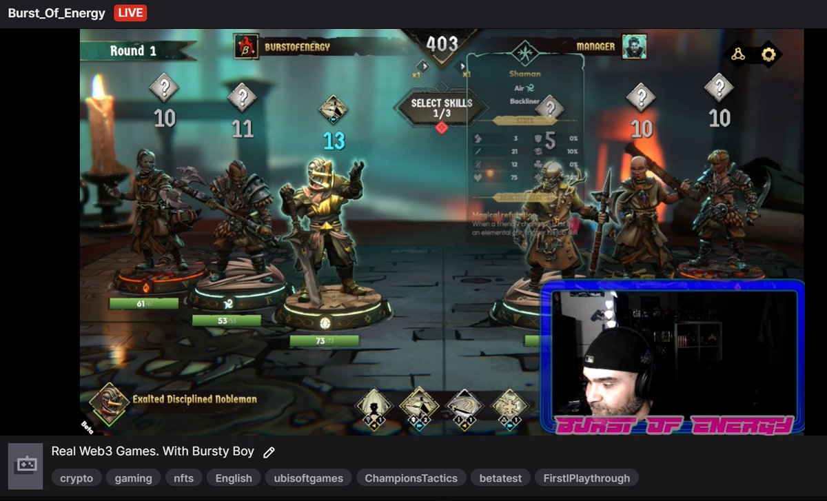 AlcieToo's tweet photo. If you're curious about what @ChampionsVerse looks like, @Burst_Of_Energy is on @Twitch now, doing a first run through of the game.
Find Burst's channel on Twitch here: https://t.co/o0zuxCswek
#Ubisoft #ChampionsTactics #betatest #firstplayable #NFTs https://t.co/BRghc56l8O