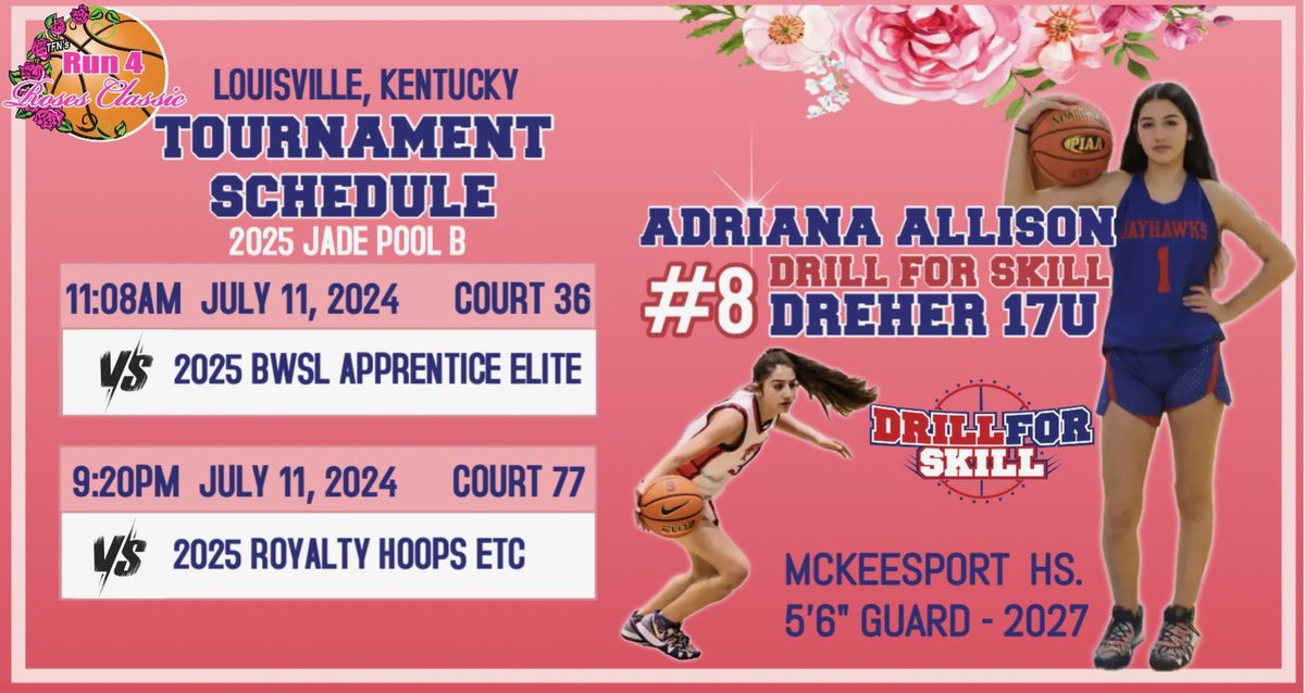 Adriana Allison (@adrianaallison_) on Twitter photo Here’s my schedule for the Run 4 the Roses Classic tournament! 💙❤️📍Louisville Kentucky. <a href="/DFS_Dreher_17U/">Drill For Skill (DFS) Dreher 17U</a> Here’s my schedule for the Run 4 the Roses Classic tournament! 💙❤️📍Louisville Kentucky. <a href="/DFS_Dreher_17U/">Drill For Skill (DFS) Dreher 17U</a>