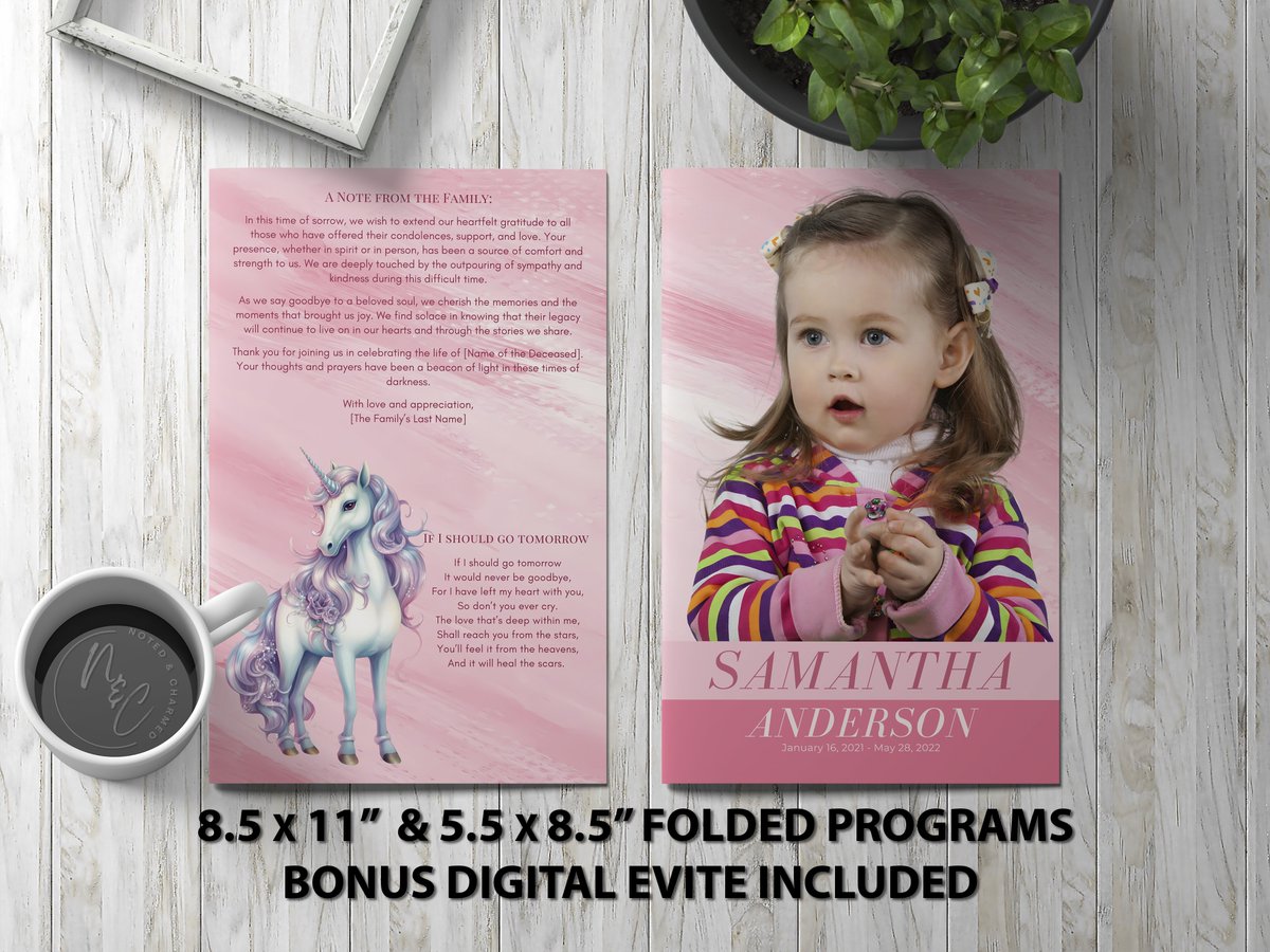 C_Lindorfer's tweet image. Unicorn Pink Childs Funeral Program Template Memorial Announcement, Obituary Flyer, Celebration of Life Magazine, 5.5x8.5 &amp;amp; 8.5x11 + Evite by NotedAndCharmed etsy.me/3XS7gTk via @Etsy

#Unicorns #Lossofchild #lossoflovedone #funeraltemplate #memorialkeepsake