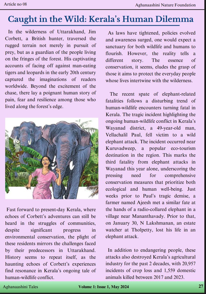 🐾 Exploring human-wildlife conflict in Kerala by drawing parallels with Uttarakhand during Jim Corbett’s era. What can history teach us about conservation today? 🌿

Check out: aghanaashininaturefoundation.in/magzine/ 
#WildlifeConservation #HumanWildlifeConflict #Kerala #conservation