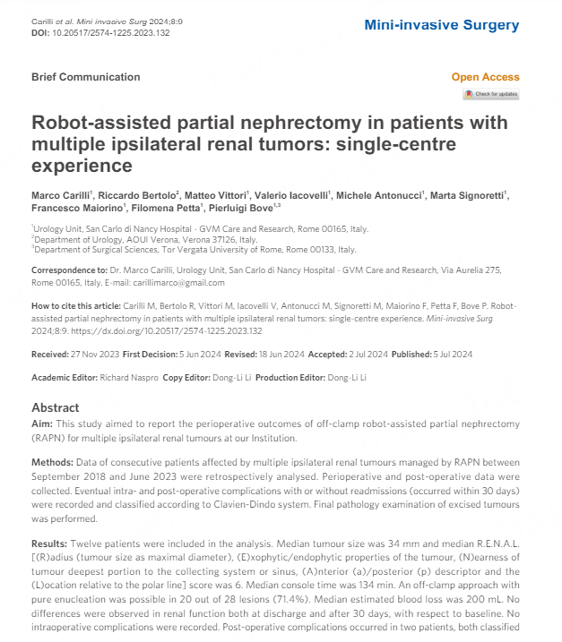 🎉Newly Published: Robot-assisted partial nephrectomy in patients with multiple ipsilateral renal tumors: single-centre experience
🔺Off-clamp, robot-assisted partial nephrectomy (RAPN), multiple ipsilateral renal tumours
🌸oaepublish.com/articles/2574-…
#nephrectomy