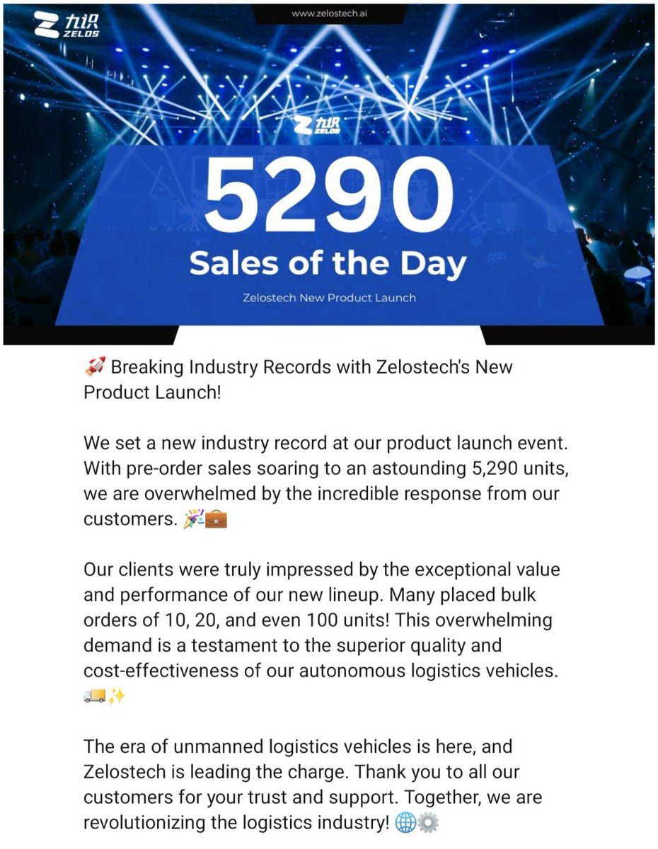 _X_Alex_'s tweet photo. #Zelostech - set a new industry
record at their recent product
launch event, With pre-order
sales for 5,290 units

#Zelos #Zelostechnology

#Autonomous #ElectricVehicles
#Ai #Technology #Logistics
#EV #AutonomousVehicles
-
Cenntro #iChassis
#CENN #CENNTRO - $CENN https://t.co/zHPFzl525b
