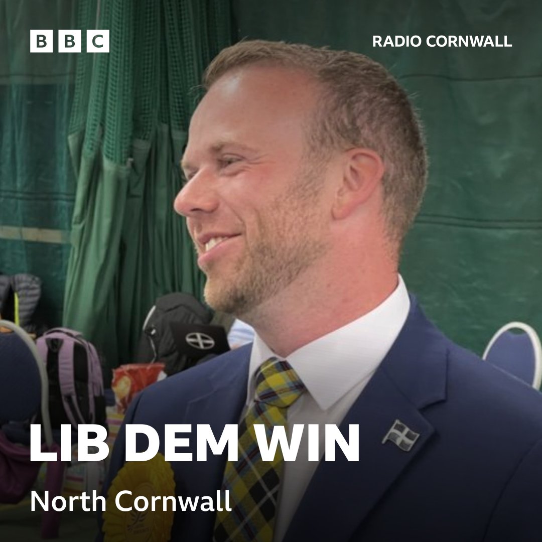 BBCCornwall's tweet photo. Lib Dem Ben Maguire has taken North Cornwall constituency from the Conservatives.

Cornwall now has three Labour MPs and 2 Lib Dem MPs -  with the South East Cornwall result still to come.

📻 Listen live: https://t.co/NEIREPT2AC

📱 Follow live: https://t.co/C8XUFwndwQ https://t.co/OkVXSpncDv