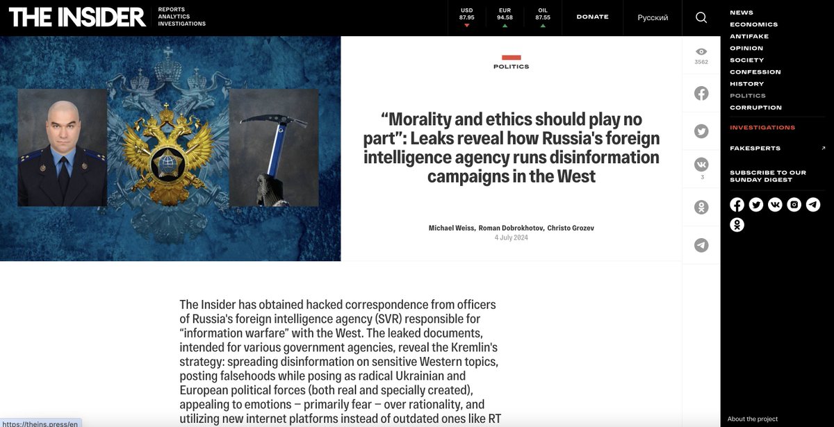 David Colon (@colon_david) on Twitter photo BREAKING NEWS. Une fuite de documents de l’agence russe de renseignement extérieur (#SVR) a permis à <a href="/InsiderEng/">The Insider</a> et <a href="/derspiegel/">DER SPIEGEL</a> de révéler comment le #renseignement extérieur russe mène ses campagnes de #désinformation en #Occident. ⬇️THREAD 1/48 BREAKING NEWS. Une fuite de documents de l’agence russe de renseignement extérieur (#SVR) a permis à <a href="/InsiderEng/">The Insider</a> et <a href="/derspiegel/">DER SPIEGEL</a> de révéler comment le #renseignement extérieur russe mène ses campagnes de #désinformation en #Occident. ⬇️THREAD 1/48