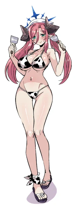 #ビキニの日そうか(╹◡╹)ビキニの日かこれは去年アロナが牛の話をしていたため、夏イベントが給食部になると思い込んでいた頃描いた絵 