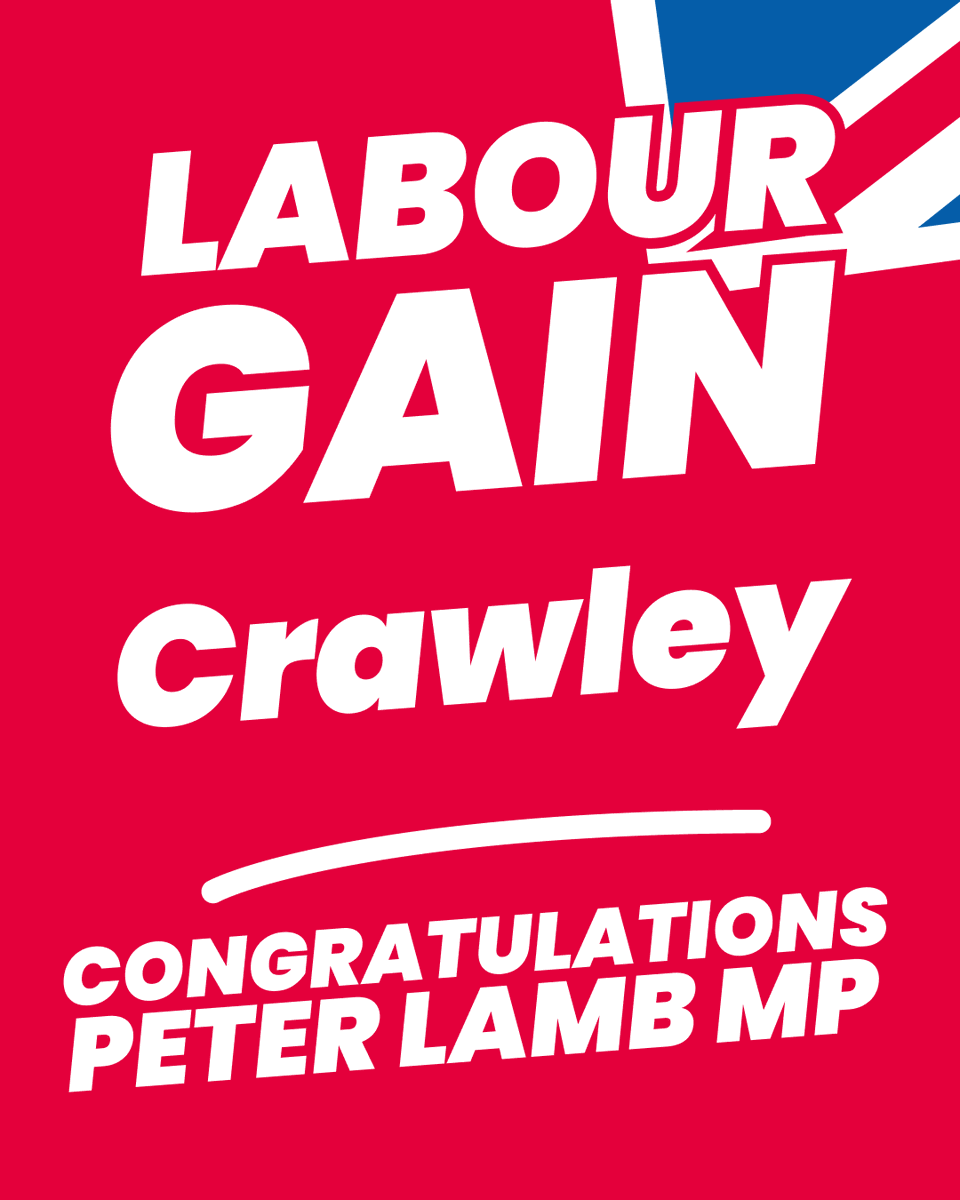 Labour GAIN Crawley from the Conservatives 🌹