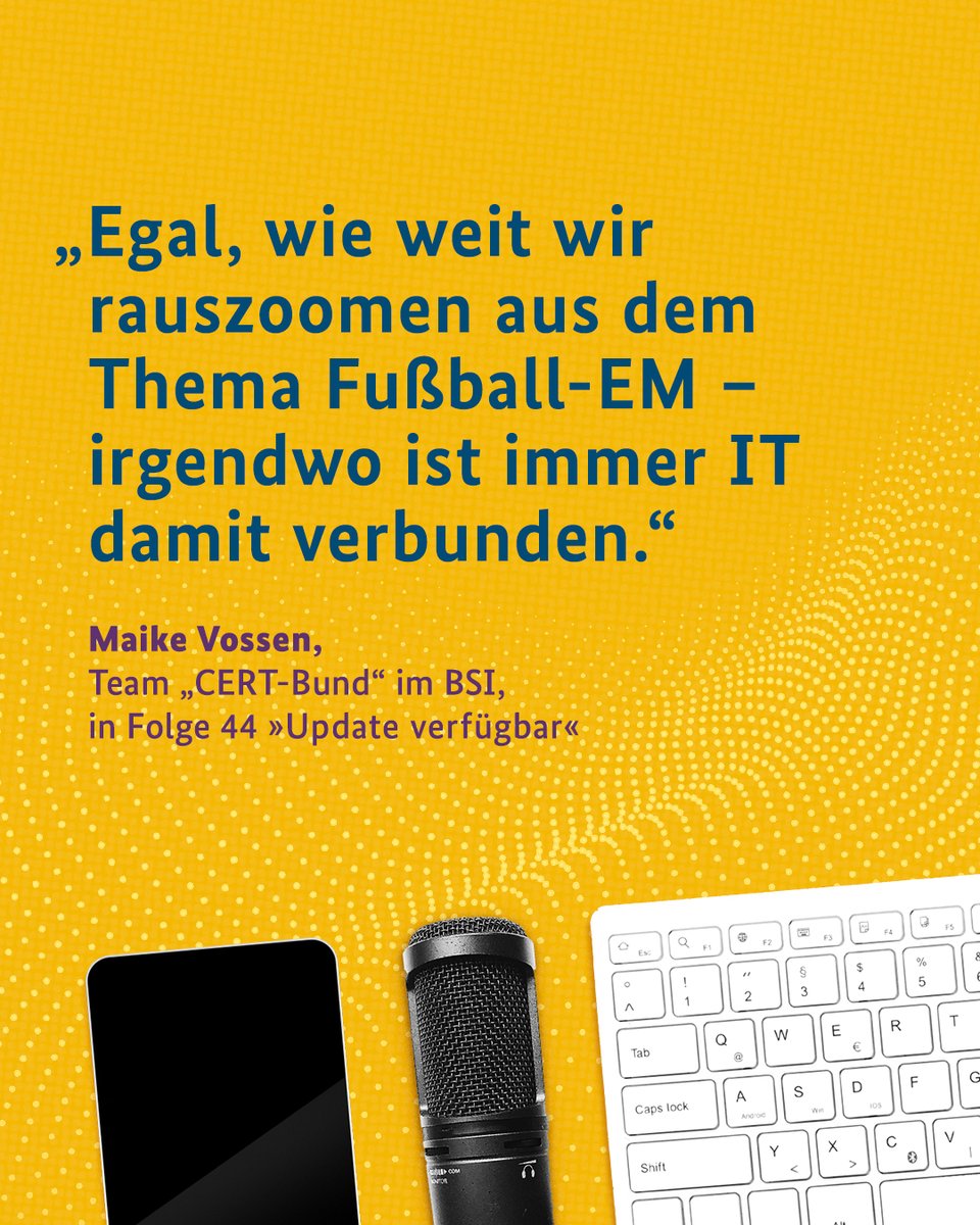 BSI_Bund's tweet image. IT-Sicherheit ist ein ständiger Begleiter der Fußball-EM – ob im Stadion oder zuhause vor dem Bildschirm. Das BSI berät die austragenden Städte und versorgt Fußballfans mit Tipps. #UpdateVerfügbar: youtube.com/watch?v=UD-OBW…  #DeutschlandDigitalSicherBSI #EURO2024