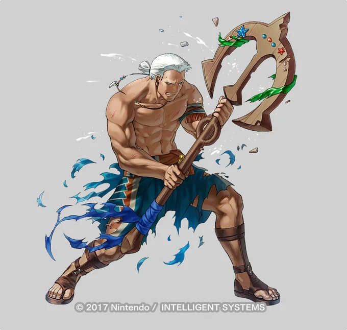ファイアーエムブレムヒーローズ、「浜辺の屈強従者 ドゥドゥー」描かせていただきました～! 本日16時からの戦渦の連戦+の報酬ですので是非ゲットして下さいね!  筋肉と海のいきもの描くのたのしかったなあ～ ザブーン!!  #FEヒーローズ #ファイアーエムブレム