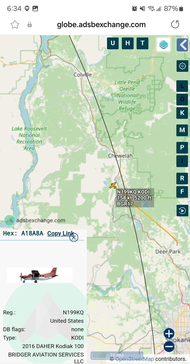 Borrowed7Time's tweet photo. The #DaisyFire along Lake Roosevelt in Stevens Co. has prompted local evacs. Air assets e/r &amp; ground crews working.

Bridger Aero K100 N199KQ #A18A8A as BGR17 

Aero Spray AT-802A Fire Boss x3

N6159F #A804EA FB202
N779DA #AA8AC2 FB214
N825DA #AB43BA FB211
@Wa_fire_watch https://t.co/a4oJDwVfma