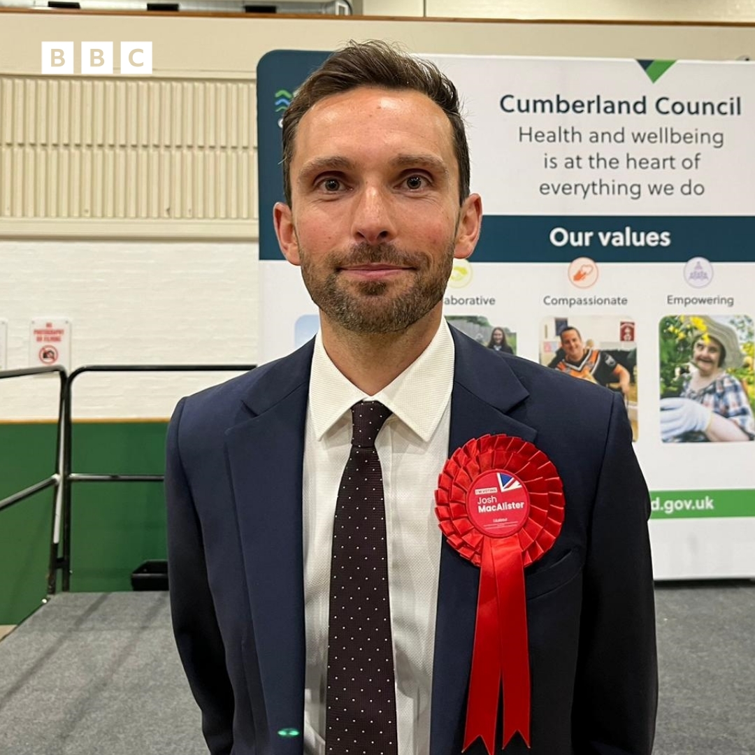 BBC Cumbria (@bbc_cumbria) on Twitter photo Winning Whitehaven and Workington candidate Josh MacAlister thanked his staff and volunteers for a hard fought campaign
"Thanks to those who voted in this election for placing their trust in me and the Labour Party," he said.
"As the first MP of this new constituency I will Winning Whitehaven and Workington candidate Josh MacAlister thanked his staff and volunteers for a hard fought campaign
"Thanks to those who voted in this election for placing their trust in me and the Labour Party," he said.
"As the first MP of this new constituency I will