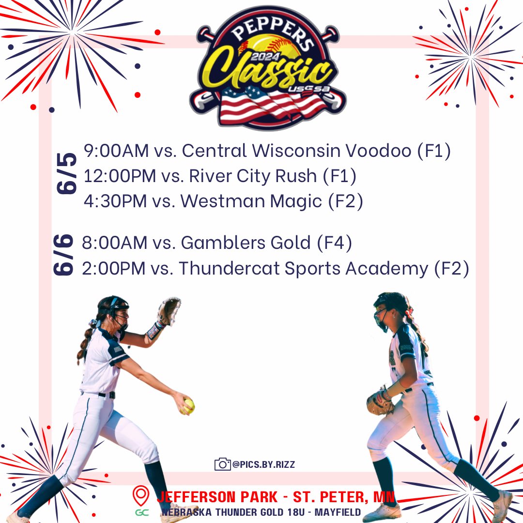 nethunder18u's tweet photo. 🇺🇸 Happy 4th of July! Can’t wait to get back on the diamond and compete at the Peppers Classic in Mankato, MN! 🇺🇸 https://t.co/DMAzjVOJtV
