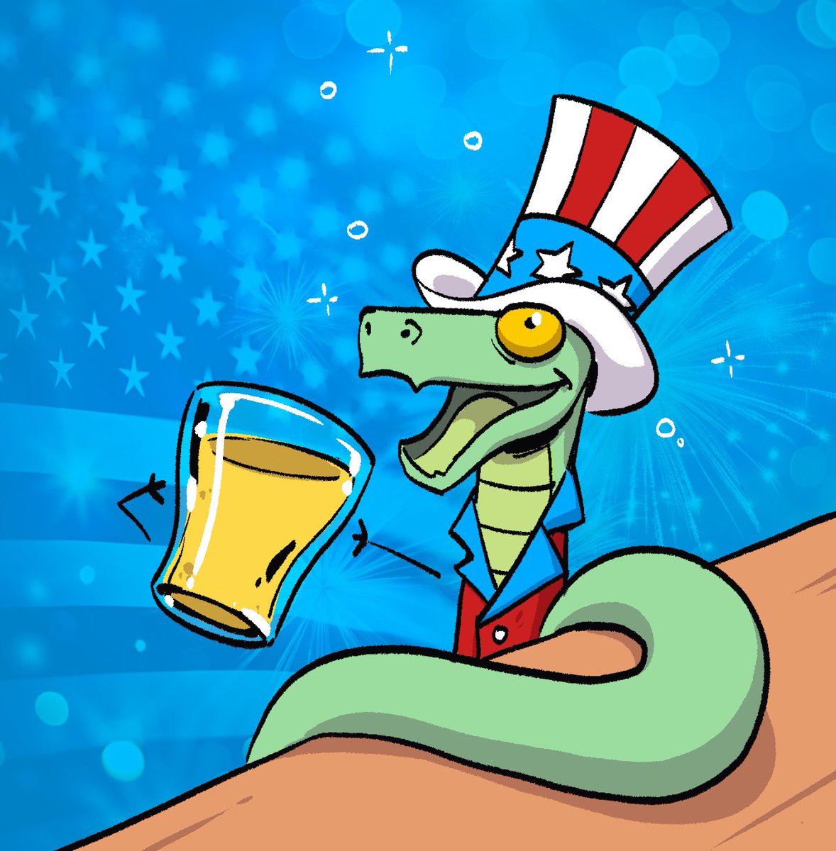 Happy America Day to all slithery little sneksss 🇺🇸

May your fireworks be rattling, beer mugs full, and arms existing 💪 🐍