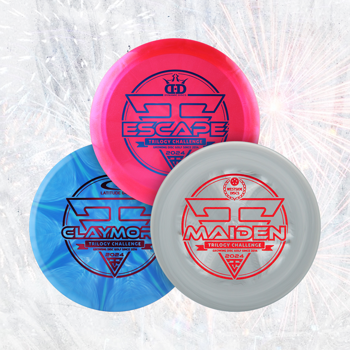 DynamicDiscs's tweet photo. The fireworks don't have to stop once your July 4th party ends. 🇺🇸
Trilogy Challenge events are happening across the land this weekend—find one near you at https://t.co/oQEu9dcy6Q
Happy birthday, USA—enjoy tonight's festivities! 🎆
#trilogychallenge https://t.co/IRXn399Ijs