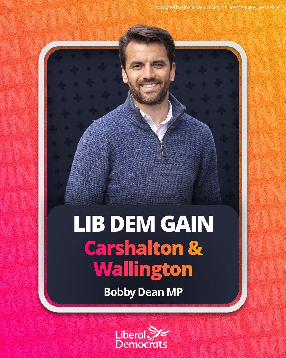 🔶Liberal Democrats GAIN Carshalton and Wallington

Congratulations Bobby Dean MP
