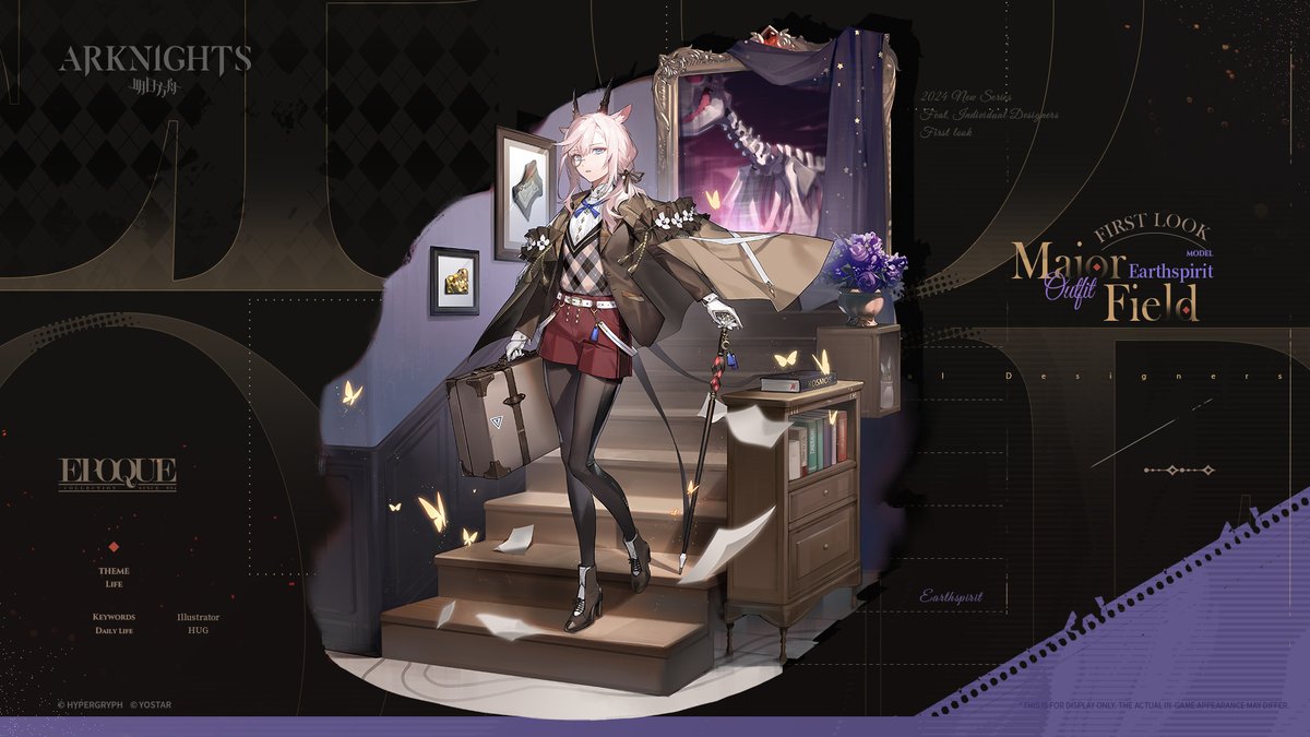 【EPOQUE Collection - Major Field - Earthspirit】

Practical yet dignified, it protects from the elements on field surveys, but can also be worn under a jacket for conferences.

#Arknights #Yostar