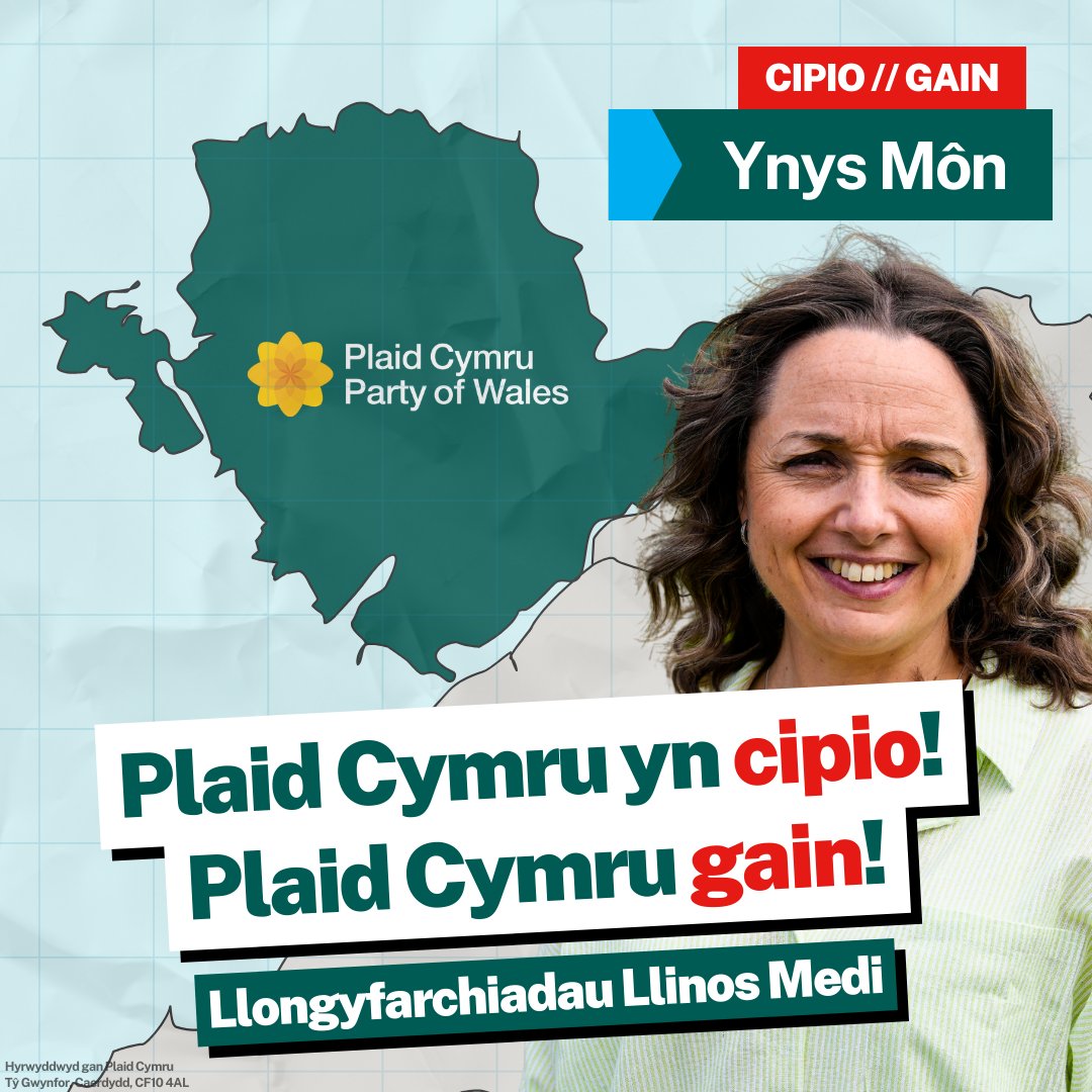 Plaid Cymru 🏴 (@plaid_cymru) on Twitter photo Plaid Cymru yn CIPIO Ynys Môn gan y Ceidwadwyr.
Llongyfarchiadau anferth <a href="/llinos_medi/">Llinos Medi AS/MP</a> - AS newydd Plaid Cymru dros Ynys Môn.
🏴 Plaid Cymru yn CIPIO Ynys Môn gan y Ceidwadwyr.
Llongyfarchiadau anferth <a href="/llinos_medi/">Llinos Medi AS/MP</a> - AS newydd Plaid Cymru dros Ynys Môn.
🏴