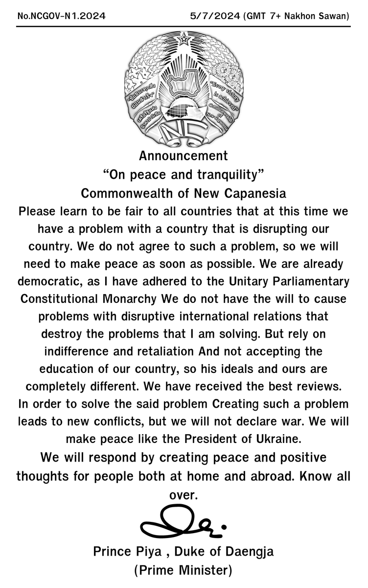 #newcapanesia #micronations
Our prime minister announced at the same time in these documents.