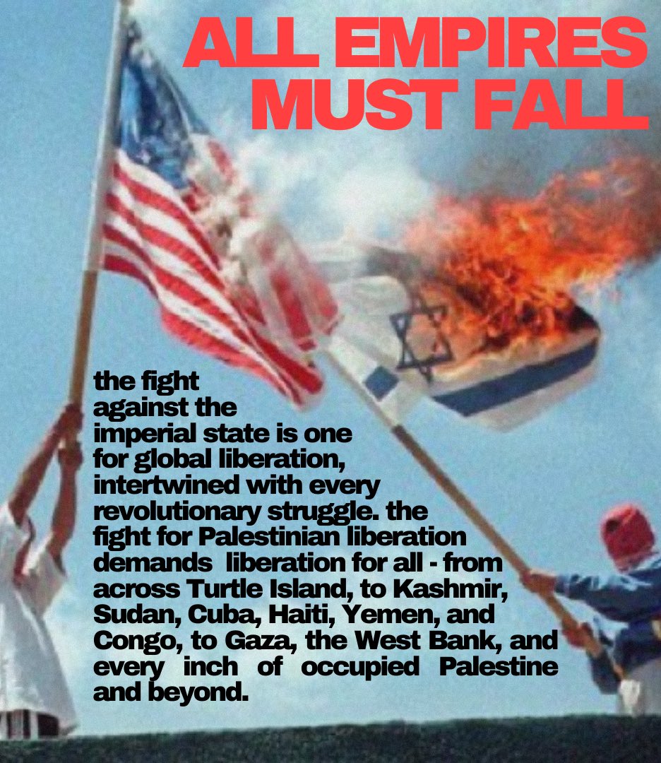 safexmich's tweet photo. the american empire’s legacy of loyalty to colonialism and imperialism will never be one to celebrate. all oppressed people will be truly free, from turtle island to palestine and beyond. 

all empires must fall🔻 https://t.co/t3HyHVSs7A