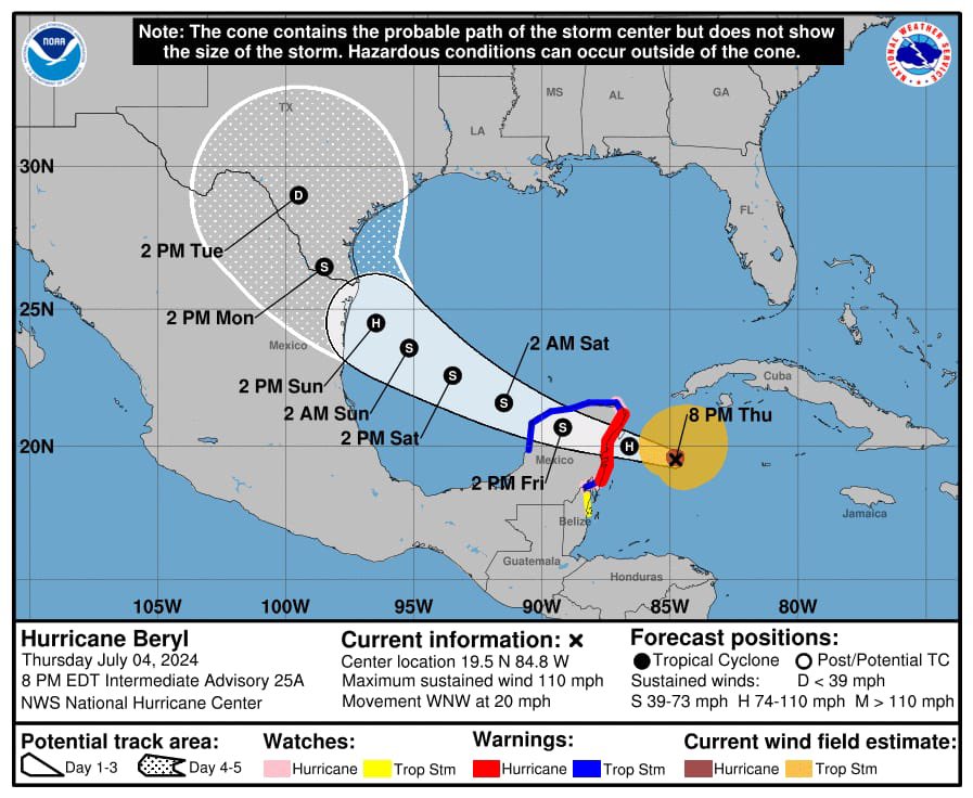 ((AVISO)) Se intensifica a categoría 3 #AlertaRoja #HuracánBeryl para todo el estado. 

La Coordinación Estatal de Protección Civil Quintana Roo anuncia que, con base a la información emitida por el Centro Nacional de Huracanes de Miami, Florida, Estados Unidos, y difundida por