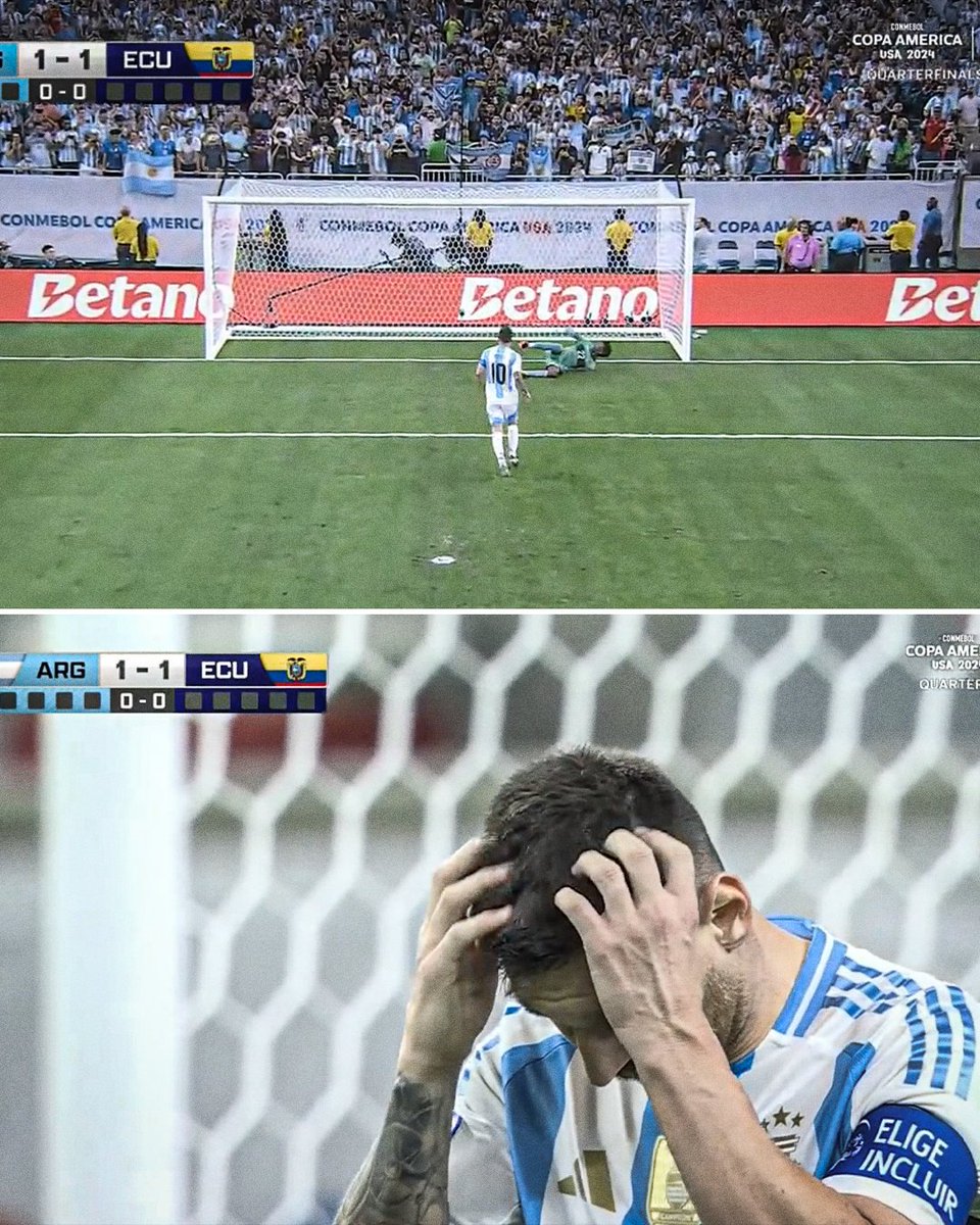 LIONEL MESSI PANENKA PENALTY OFF THE CROSSBAR TO START PENS 😳😳😳