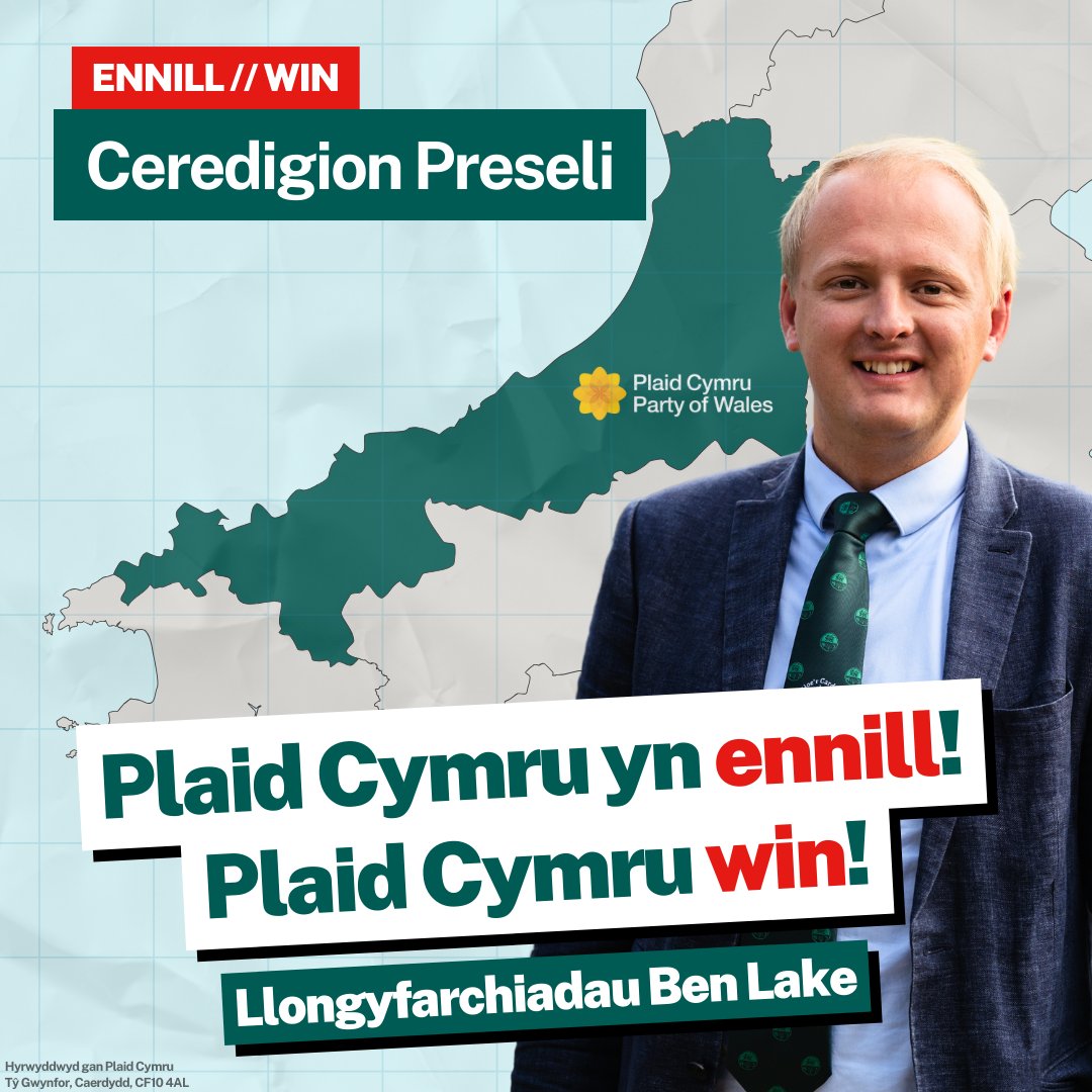 Plaid Cymru yn ENNILL Ceredigion Preseli

Llongyfarchiadau anferthol Ben Lake sydd wedi ei ail-ethol fel AS Plaid Cymru dros Ceredigion Preseli

🏴󠁧󠁢󠁷󠁬󠁳󠁿