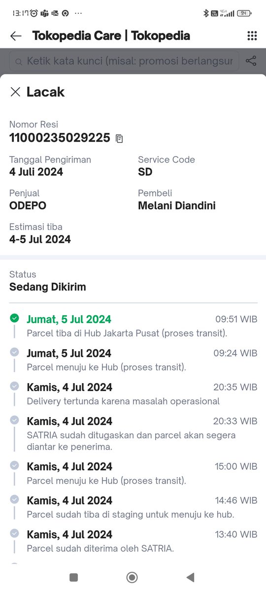 blvckmell's tweet photo. @AnterajaCare minta tolong cek 
11000235029225; harusnya same day dan dikirim kemarin. Hari ini bisa dipastikan sampe? Status di @tokopedia ga berubah2 https://t.co/W3QMBtBKs7