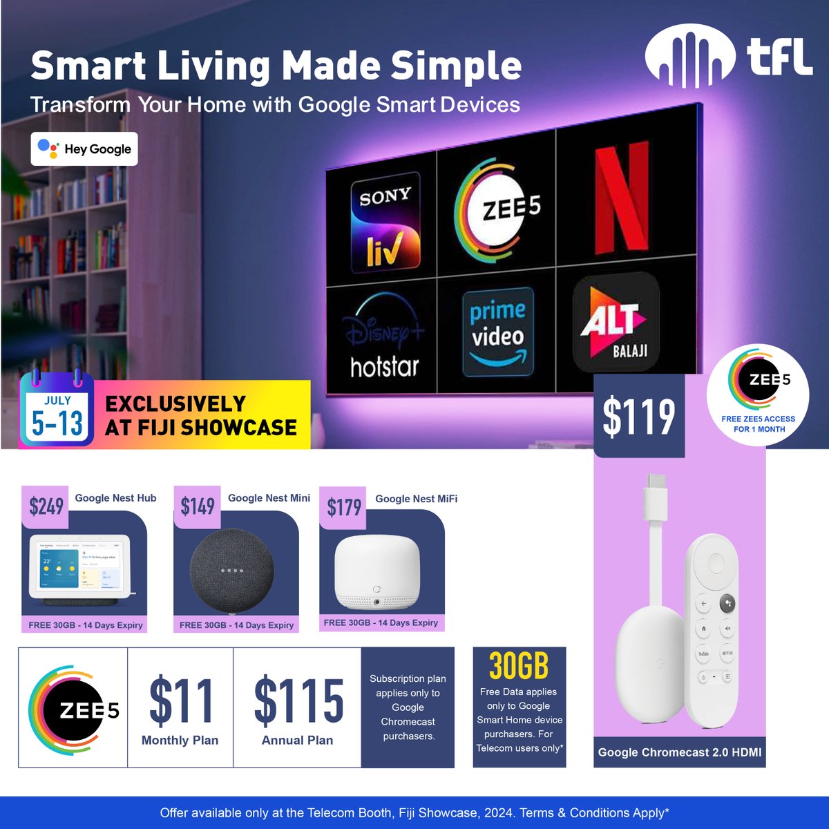TelecomFJ's tweet photo. #Transform your home with #Google & #TPLink Tapo smart devices! Visit the #TelecomBooth at the #FijiShowcase from July 5th-13th for #GoogleNest, #SmartLights, #Cameras & more. Upgrade to smart living today! #TelecomFiji #SmartLiving #GoogleNest #TPLINKTapo #SmartHomeDevices https://t.co/ovDzyBUPcN