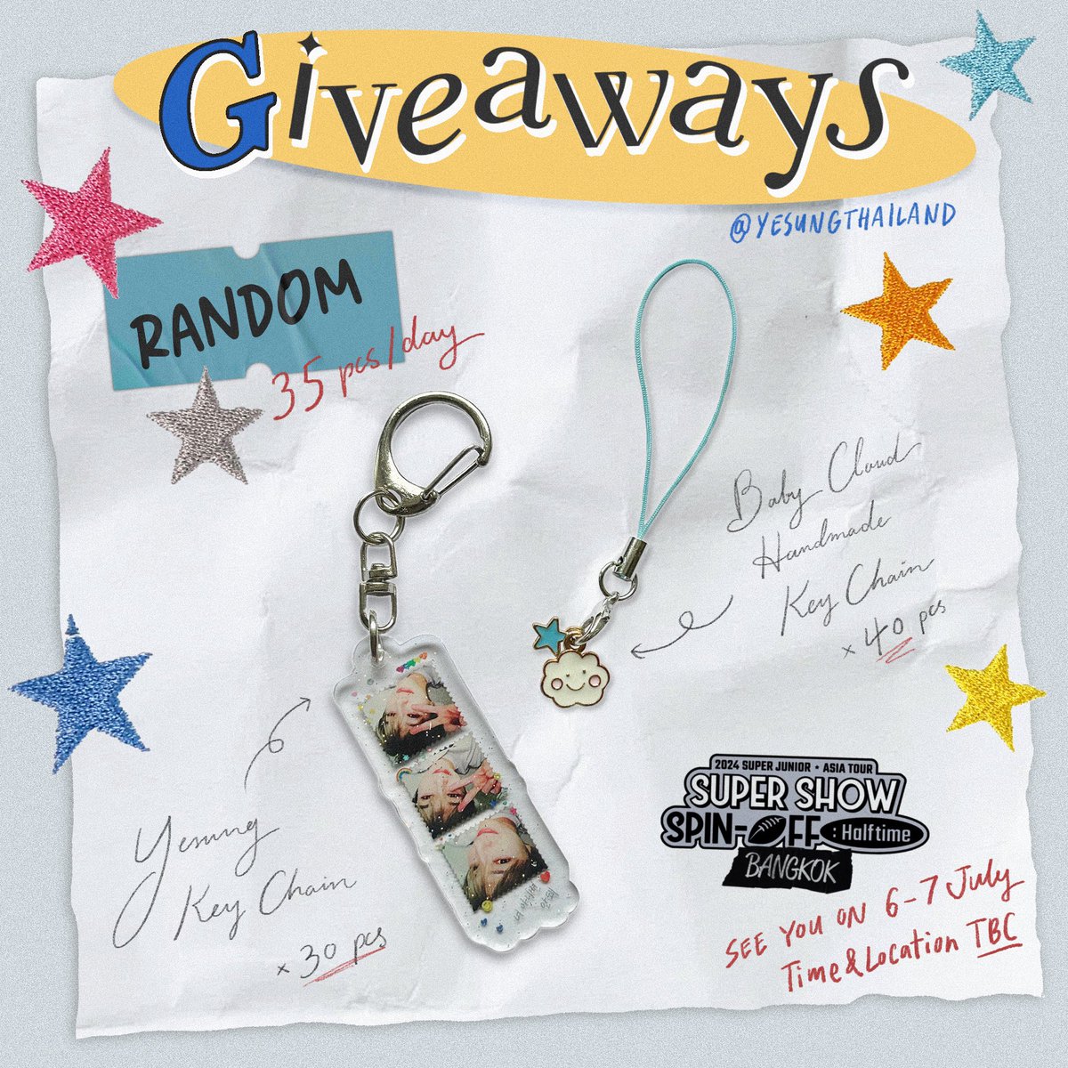 yesungthailand's tweet photo. [𝑮𝒊𝒗𝒆𝒂𝒘𝒂𝒚𝒔] 

#SPINOFFHALFTIME_IN_BKK 
🗓️ SAT 6 - SUN 7 JULY

🎈 Key chains 35 pcs/day (random)
🎈 Hand fans 50 pcs/day

📍 Time&amp;Location TBC 

📌 Due to limited amount, please show this tweet to me to receive the giveaways 🫶🏻 https://t.co/GYVcdx5i6d