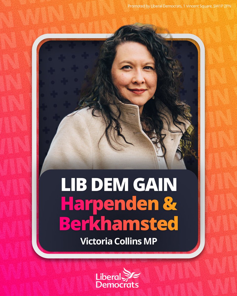 LibDems's tweet image. 🔶Liberal Democrats GAIN Harpenden and Berkhamsted

Congratulations Victoria Collins MP