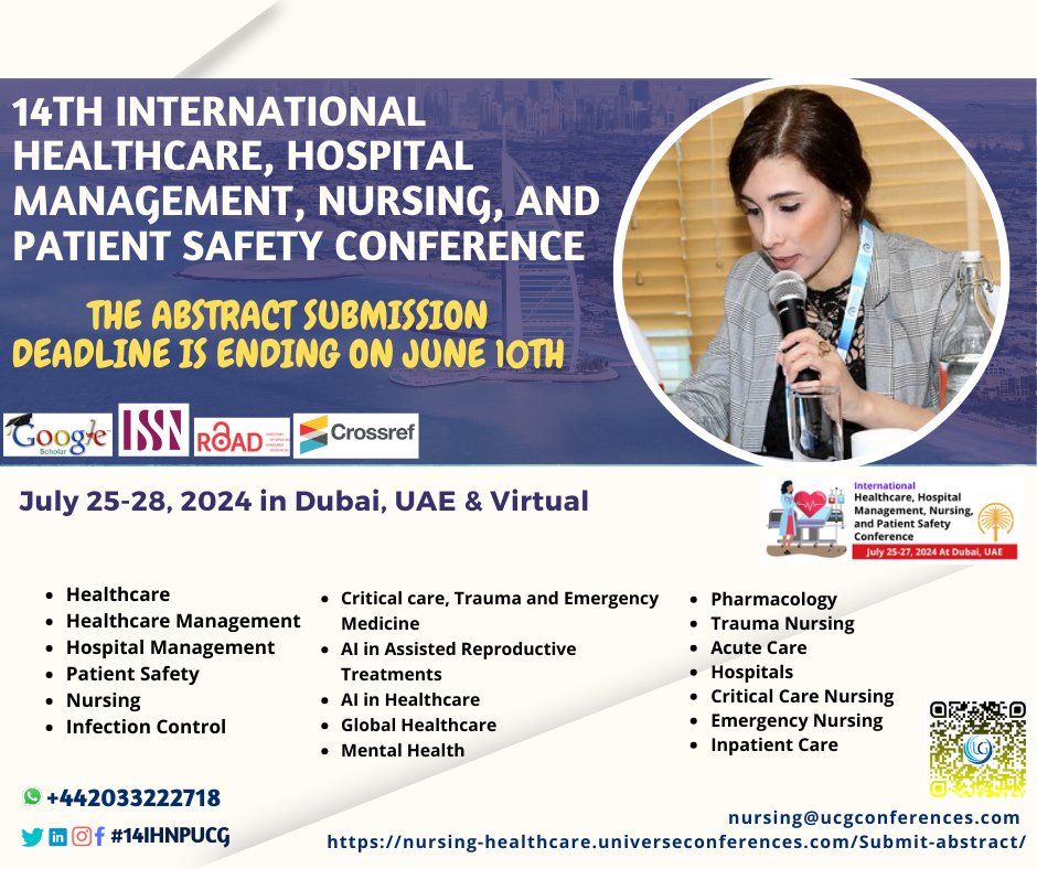 DrAthmarAliM1's tweet image. Abstract submission deadline is July 10th
#Callforabstract You are welcome to submit your research work for the July 25–28, 2024, Dubai, UAE &amp;amp; Virtual, #14IHNPUCG organised by UCG Communities
Submit here: …ng-healthcare.universeconferences.com/submit-abstrac…

#HospitalManagement #Nursing #HealthcareManagement
